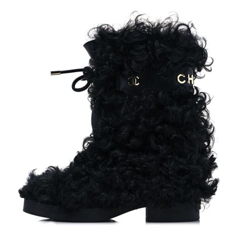 CHANEL Shearling Sheepskin High Boots 39 Black